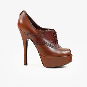 Louis Vuitton Brown Leather Lace Peep Toe Oxford Pumps